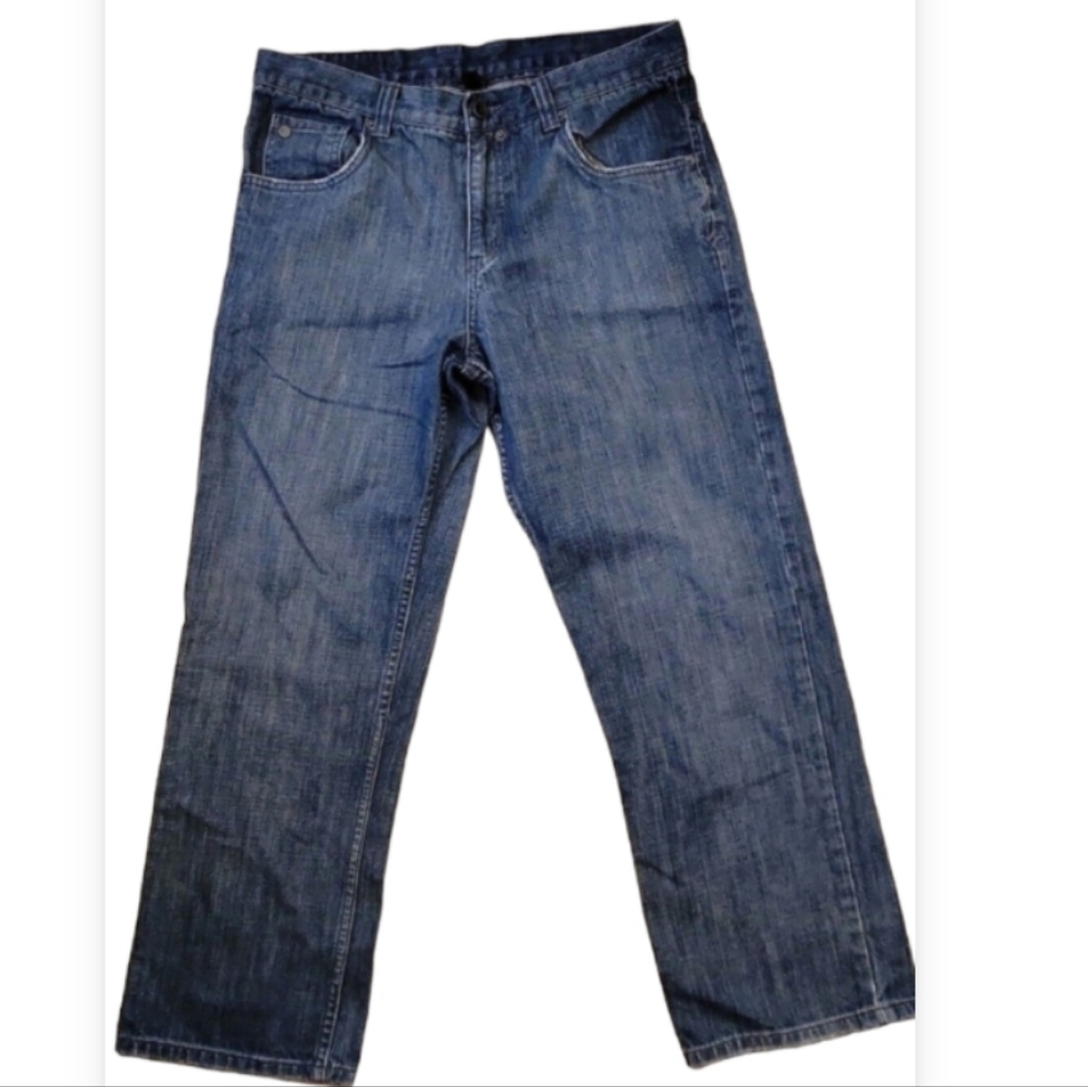 Mens Hurley Jeans Sz 32x30 High Rise Medium Wash Denim Embroidered Logo Vintage
